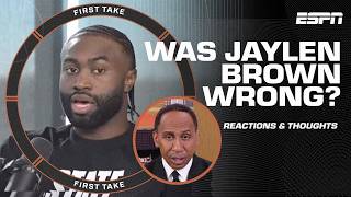 Jaylen Brown CALLED OUT Stephen A Smiths on his unnamed sources 🗣️ Was he wrong 👀  First Take [upl. by Dall]