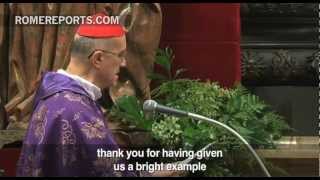 Emotional Cardinal Bertone to Pope you brought God to man and man to God [upl. by Enilesor54]