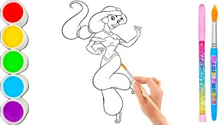 Coloring with Sticker Book Dress Up Disney Princess ArielSnow WhiteBelleCinderella [upl. by Lassiter744]