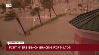 Hurricane Milton Fort Myers Beach Suspends Emergency Services as storm surge rises [upl. by Etnwahs]