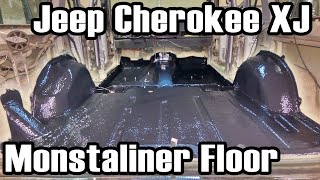 89 Cherokee Applying Monstaliner to Floor Pans [upl. by Ydnarb54]