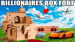 WORLDS BIGGEST BILLIONAIRE BOX FORT CHALLENGE 📦💰 24 Hour Movie Theatre Gaming Room Escalator [upl. by Solberg]