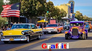 50 years of American graffiti Modesto California classic car show amp parade retro 2023 classic cars [upl. by Adnohsirk710]