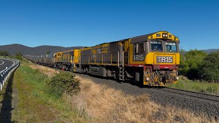 TasRail TR15 2053 45 empty coal train alongside the Esk Highway heading [upl. by Lissie]