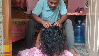 Curly hair nit checking by father hand nitpicking [upl. by Adnauqal293]