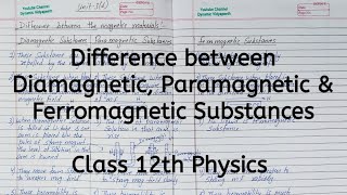 Difference between Diamagnetic Paramagnetic Ferromagnetic Chapter 5 Magnetism Class 12 Physics [upl. by Coplin]