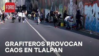 Jóvenes grafiteros cierran carriles centrales de Calzada de Tlalpan  Las Noticias [upl. by Pfeffer]