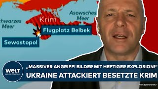 PUTINS KRIEG quotMassiver Angriff Bilder mit heftiger Explosionquot KrimLuftwaffenstützpunkt im Visier [upl. by Eanahs]