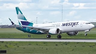 WestJet NEW LIVERY Boeing 737 MAX 8 First Ever Landing at Calgary Airport [upl. by Doersten380]