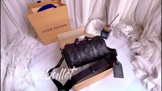 Keepall XS  Black Monogram Seal Cowhide Leather  Immersive Unboxing Video [upl. by Omar]