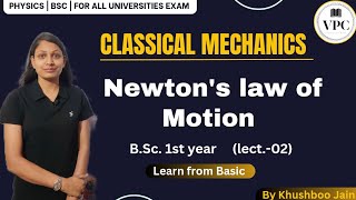 Newtons Law of Motion with examples  BSc first year mechanics  Lecture 2 [upl. by Atiuqet781]