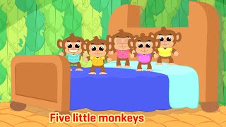 🐵🐒 Five Little Monkeys Jumping On the Bed  Children Nursery Rhymes  Kids Song [upl. by Ylrebmik597]