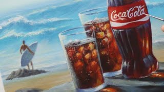 How to Acrylic painting on Canvas Coca Cola Sunny Day Beach Step by step techniques for beginners [upl. by Aisanahta]