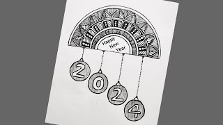 Happy New Year 2024Mandala ArtNew year drawingNew year mandala artStep by step [upl. by Iralam]