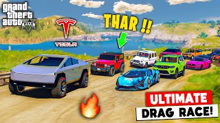 GTA 5  Cybertruck Vs Mahindra Thar amp Supercars  GTA V Indian Car Extreme Offroad Drag Race gta5 [upl. by Brote]