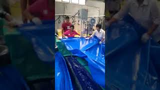 PE Tarpaulin sheet making Ready made tarpaulin 4x5m makingSingle side welding machine working video [upl. by Orwin]