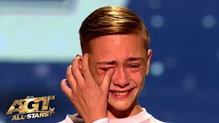 Nervous 14YO Winner of Romanias Got Talent IN TEARS as He Enters Americas Got Talent AllStars [upl. by Uzial]