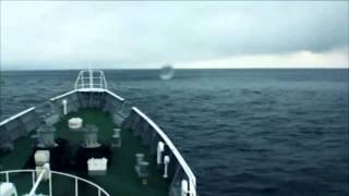 Japan Tsunami Coast Guard ship rides over the tsunami waves 日本  津波 [upl. by Nodla]