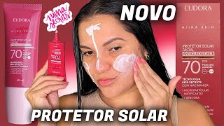 TESTEI O NOVO PROTETOR SOLAR NIINA SECRETS EUDORA [upl. by Aracot]