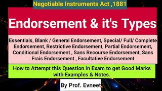 Endorsement of Negotiable Instrument Types of Endorsement  Endorsement and its Types [upl. by Oecam]