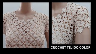 BLUSA CROCHET DE FLORESSUPER FACILTUTORIAL A CROCHETBLUSA HERMOSA A CROCHET [upl. by Ibob427]