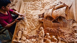 Hoi An Wood Carving  6 Months Carving a Huge Wall Art from a Piece of Wood [upl. by Annij]