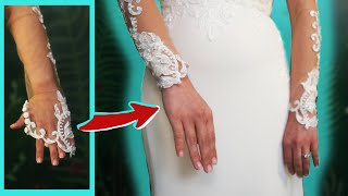 Easy DIY How to Shorten LACE SLEEVES Wedding Dress sewwithme [upl. by Luckett]