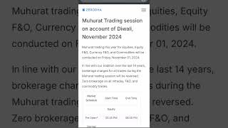 Muhurat Trading 2024  Zerodha 0 Brokerage Charges for Intraday Trading Delivery and Option Trading [upl. by Ayardna]