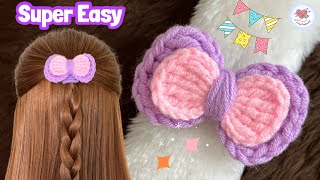 Easy for Beginners 🎀 Two Layer Crochet Bow Hair Tie  Crochet Tutorial [upl. by Farwell]