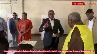 Mozambique Ambassador Carvalho Muaria cast his vote at the Mozambican Embassy in Harare [upl. by Demetra]