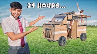 24 hours survival challenge in cardboard bus [upl. by Osnofedli]