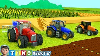 Tractor for Kids Plowing Stuck in Mud  Farm Tractor Uses for Children [upl. by Ashling]