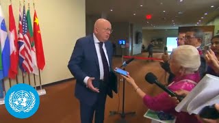 Russian Security Council President on Gaza  Media Stakeout  United Nations [upl. by Chapnick]