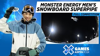 Monster Energy Men’s Snowboard SuperPipe FULL COMPETITION  X Games Aspen 2024 [upl. by Elbart]