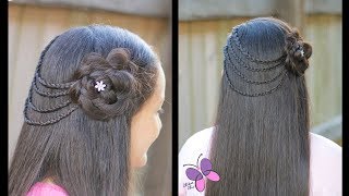 Peinado de Ligas con Trenzas y Flor  Peinados para Cabello Largo [upl. by Ellehcyt]