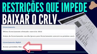 LICENCIAMENTO DIGITAL ACESSO PERMITIDO NÃO CRLV Não Liberado Para Emissão Porque [upl. by Enilasor640]