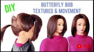 DIY BUTTERFLY BOB LAYERED HAIRCUT  TEXTURED amp MOVEMENT [upl. by Eimareg]