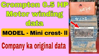 Crompton 05hp motor winding data copper wire mini crestII [upl. by Ecertap]