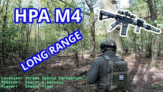 Airsoft gameplay in the woods  HPA M4SSR4 long range shots airsoft gameplay fun sport combat [upl. by Lertnek]