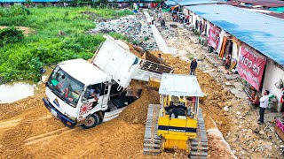 Ep2 Wonderful Filling Us Soil With Sewer Drain Pipe Skill Operator Dozer KOMATSU D31P Dump Truck [upl. by Nnasus]