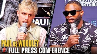 JAKE PAUL VS TYRON WOODLEY  FULL HEATED PRESS CONFERENCE amp FACE OFF VIDEO [upl. by Cesaria878]