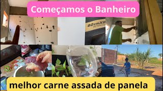 Vlog Como fazer carne assada na pressão  Colocando porcelanato no banheiro🙌 [upl. by Leeann]