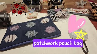 Making a Hexagon Patchwork Pouch Bag l diy hexagon patchwork pouch [upl. by Eseerahs]