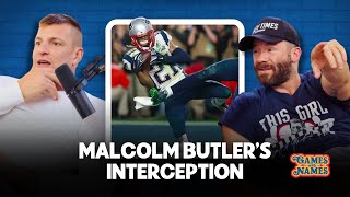 Gronk and Edelman Highlight Malcolm Butlers Interception in The Super Bowl [upl. by Sadnalor158]