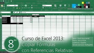 Curso Excel 2013 Copiar Fórmulas con Referencias Relativas [upl. by Kruger]