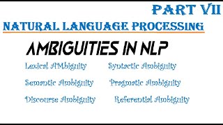 PART 7 Introduction to NLP Ambiguities English Lexical Syntactic Semantic PragmaticDiscourse [upl. by Won]