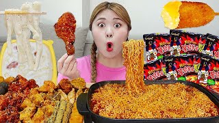 ASMR Mukbang Fire Spicy Noodles Buldak noodles chicken Eating show by HIU 하이유 [upl. by Nuhsyar412]