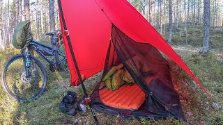 Bikepacking Forest OvernightHilleberg Mesh tent1 amp Tarp5 in FINLAND [upl. by Esorbma]