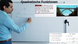 Mathe 9 Klasse Quadratische Funktionen Textaufgabe Brücke Spannweite Bestimmen [upl. by Iorio]