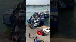 Threewheeled vehicles waiting to board the ferry to cross the river Safety is the most importa [upl. by Nahsrad]